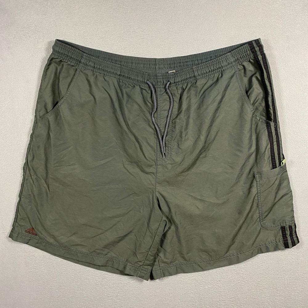 Vintage Adidas Swim Shorts Mens 2XL Green 3 Stripe Nylon Cargo AI4003